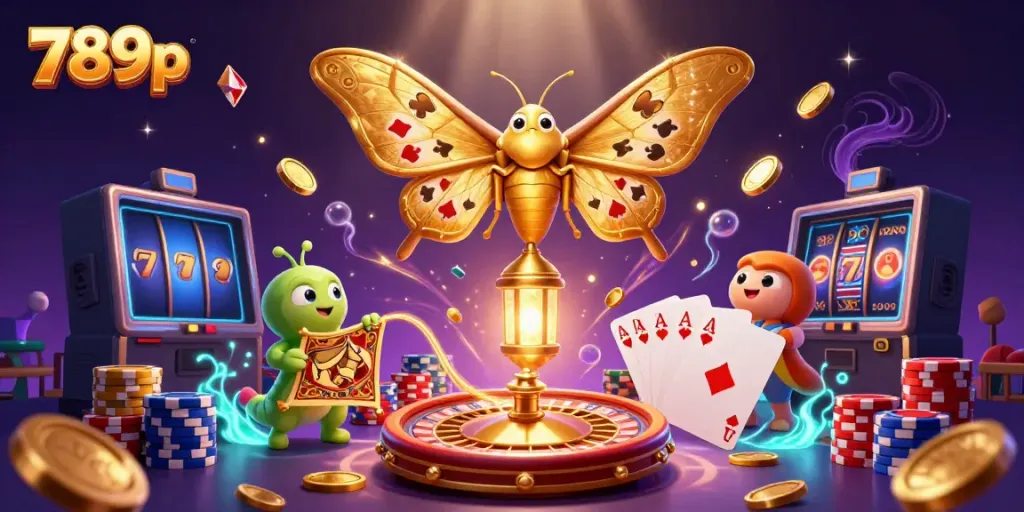 Engage with the vibrant world of 789p, showcasing a majestic moth and casino elements, perfect for enthusiasts.