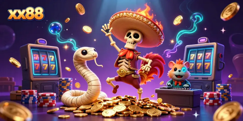 Experience the exciting world of xx88 gaming with vibrant characters and casino elements.
