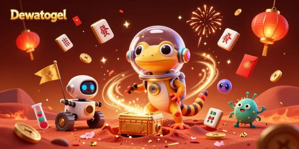 Dewatogel ignites excitement with vibrant Martian casino adventures in 3D illustration.