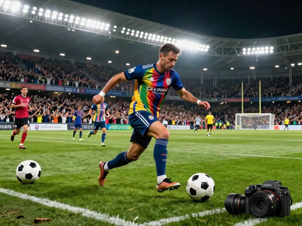 TOP10 นักเตะ in action on the field, showcasing vibrant jerseys, player skills, and an energetic crowd atmosphere.
