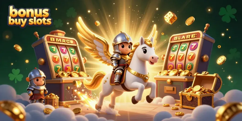 Experience thrilling bonus buy slots with unique features and exciting graphics in this 3D illustration.