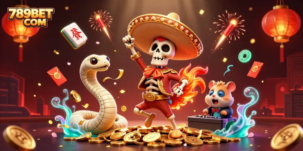 Engage in thrilling gaming adventures with 789BET COM, featuring winning characters and casino symbols.