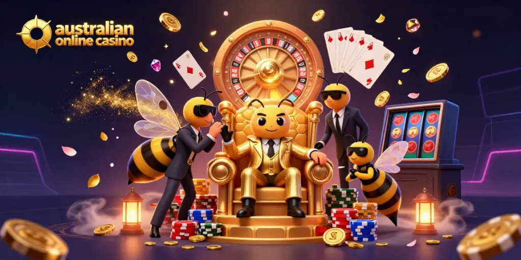 Win big at an australian online casino featuring vibrant characters and gaming elements.