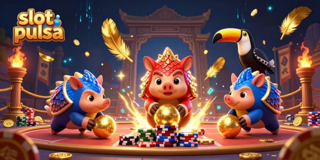 Aktivitas menyenangkan pemain slot pulsa dalam pertarungan kasino bertema dengan pangolin dan koin emas