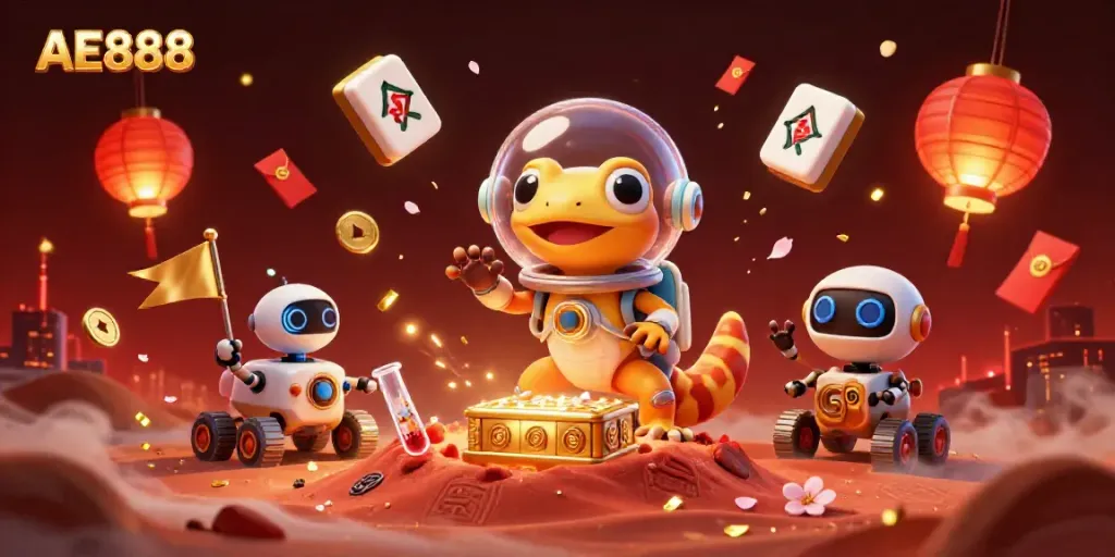Engage with AE888 in a vibrant casino atmosphere featuring thrilling game elements and dynamic characters.