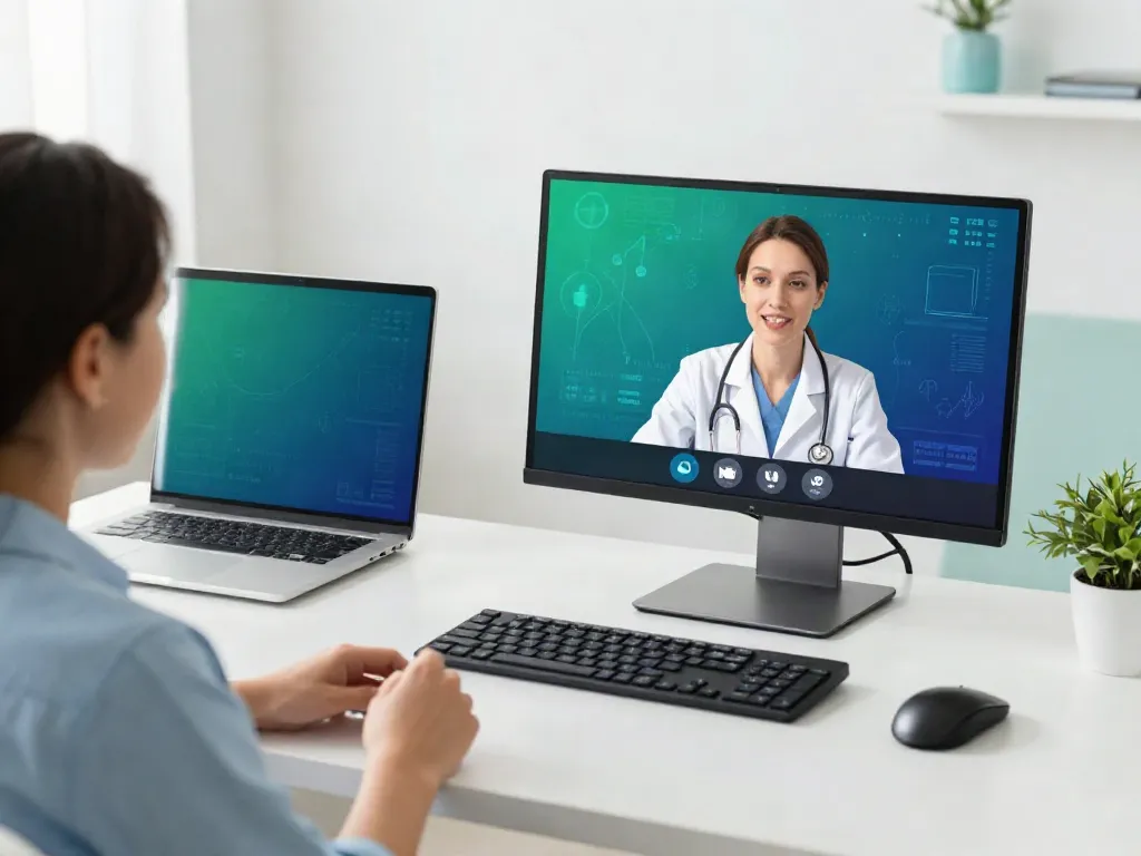 telehealth consultation for perx peptides, showcasing healthcare provider discussing personalized care in a modern clinic setting