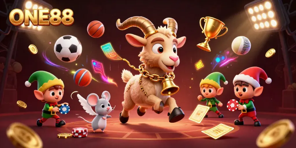 Experience the thrilling ONE88 holiday-horror casino scene with Krampus and festive chaos.