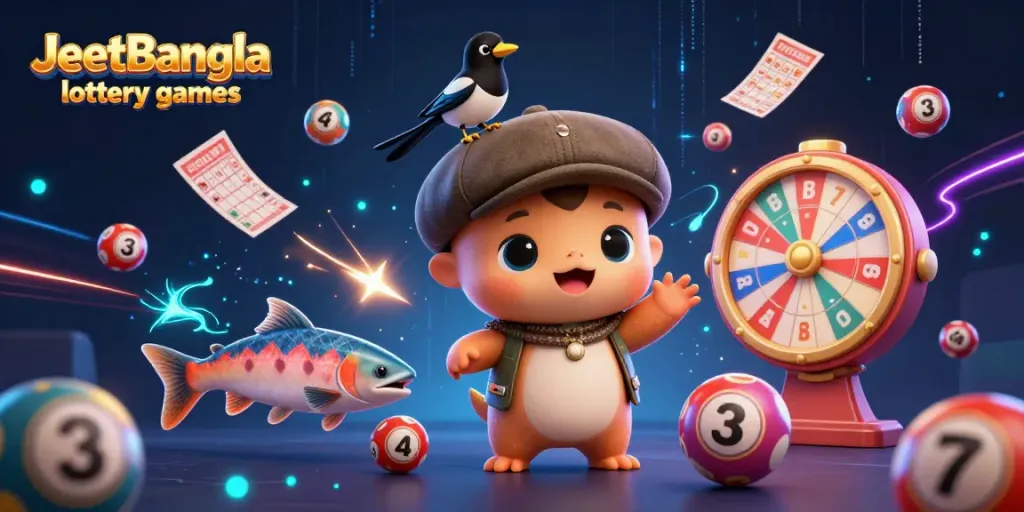 Experience the excitement of JeetBangla lottery games with vibrant 3D characters and lottery elements.