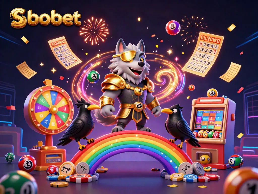 Sebet on sbobet with dynamic lottery balls and golden tickets in a vibrant casino scene.