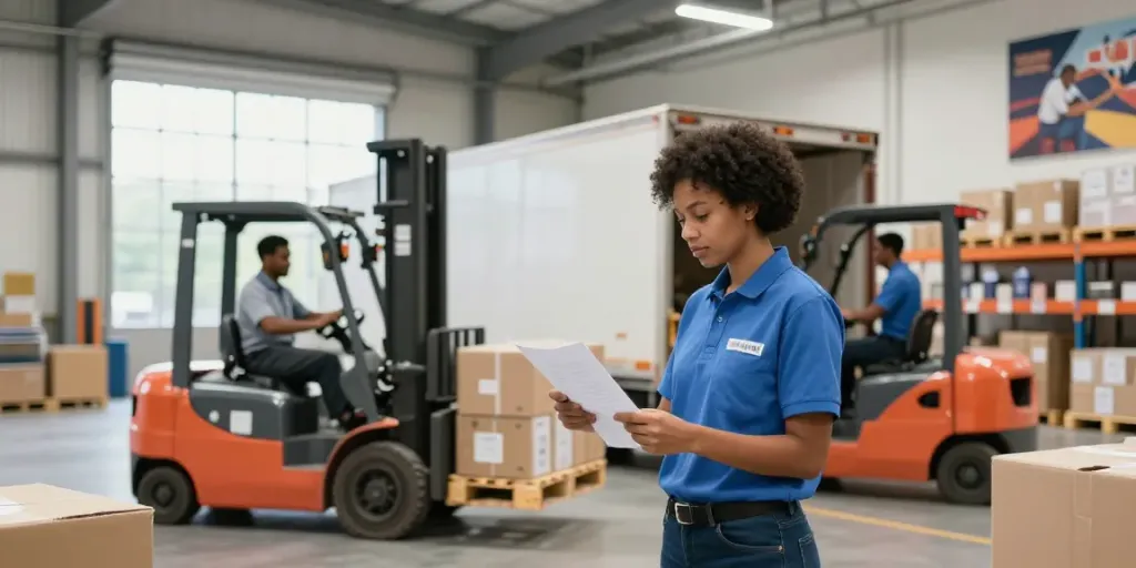 Effiziente OCARGO Teilladung Logistik im modernen Lager mit Teamarbeit und Warenverladung.