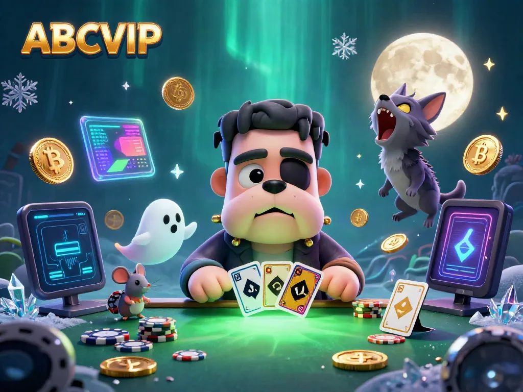 Experience thrilling gaming with ABCVIP where a cartoon bulldog deals cards in a lively casino.