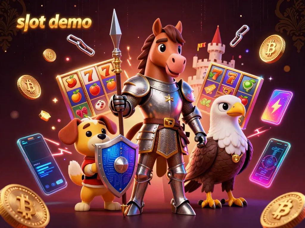 Experience slot demo excitement with vibrant 3D knight and squire amidst colorful game symbols.
