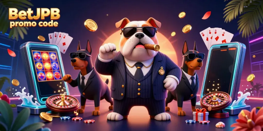 Win big with the BetJDB promo code; a vibrant casino scene showcasing bonuses and slot games.