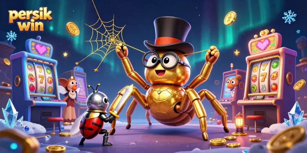 Slot bertema persik win dengan laba-laba emas ajaib dan ksatria kecil di kasino