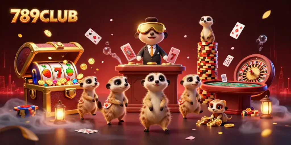 Experience vibrant gaming excitement with 789CLUB's engaging casino scene led by playful meerkats.